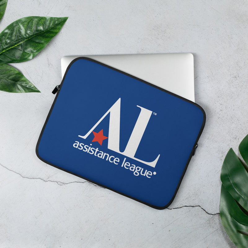 Assistance League Logo Laptop Sleeve in blue with laptop inside