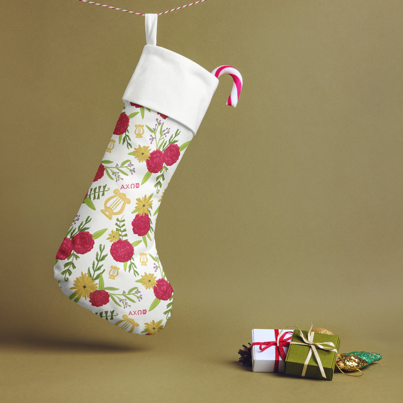 Alpha Chi Floral Print Holiday Stocking with gifts