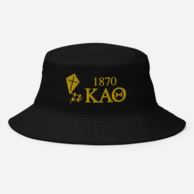 Kappa Alpha Theta Embroidered Black Bucket Hat in close up detail