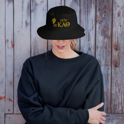 Kappa Alpha Theta Embroidered Black Bucket Hat on model