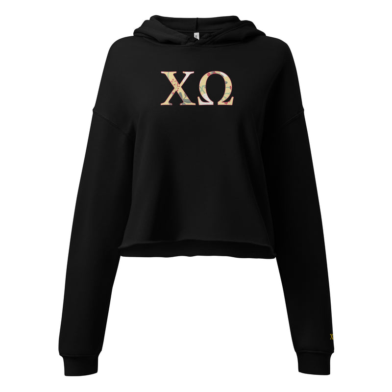 chi omega cropped hoodie in black