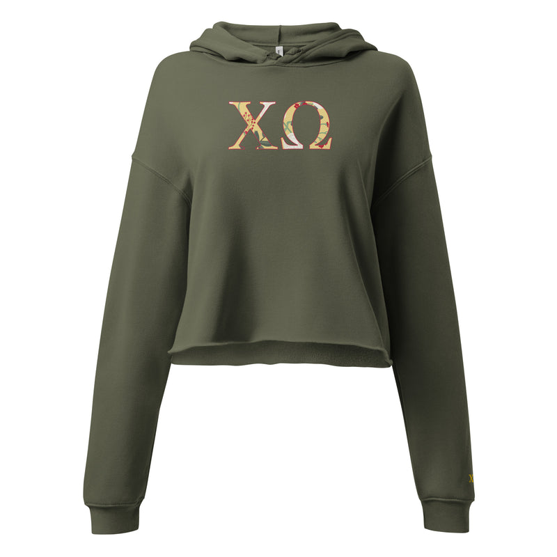 Chi O Cropped Hoodie in Olive Green