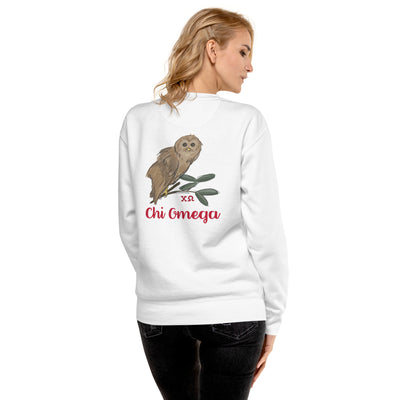 Chi Omega Owl Crewneck Sweatshirt showing back on model