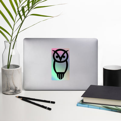 Chi Omega Owl Holographic Sorority Sticker on laptop
