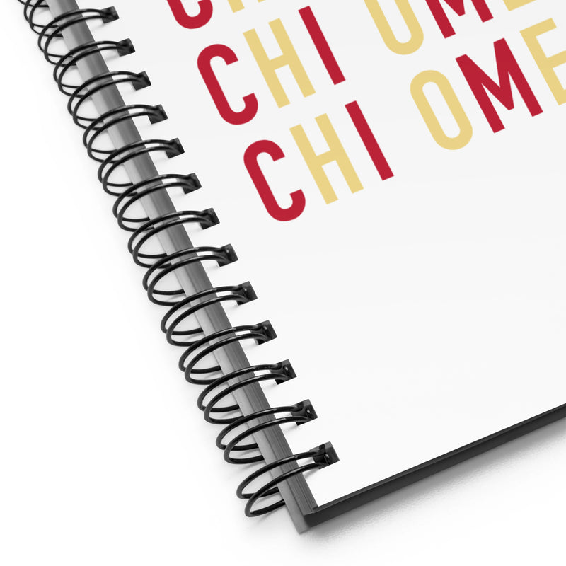 Chi Omega Repeat Spiral Notebook with repeat pattern in Chi O colors showing product details