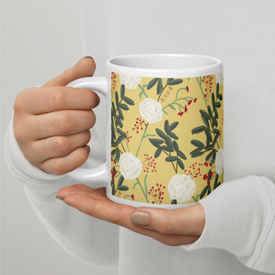 Chi Omega Sorority Mug in 20 oz size shown on model's hands