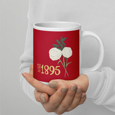 Chi Omega 1895 Sorority Mug in 20 oz size in model's hands