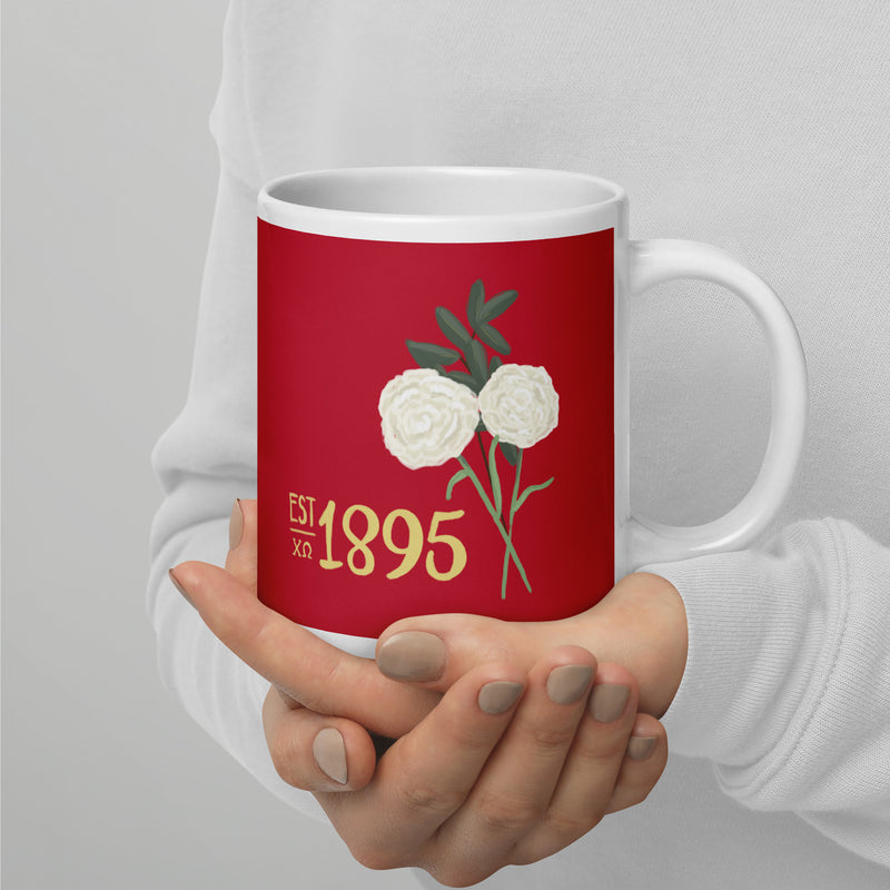 Chi Omega 1895 Sorority Mug in 20 oz size in model&