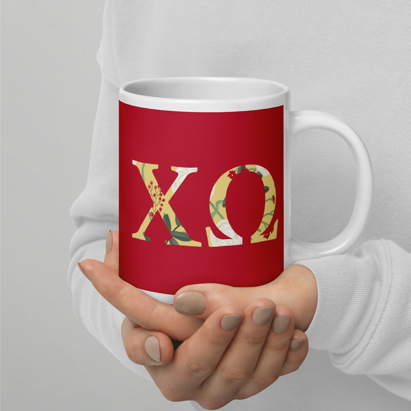 Chi Omega Sorority Letters Mug shown in model&