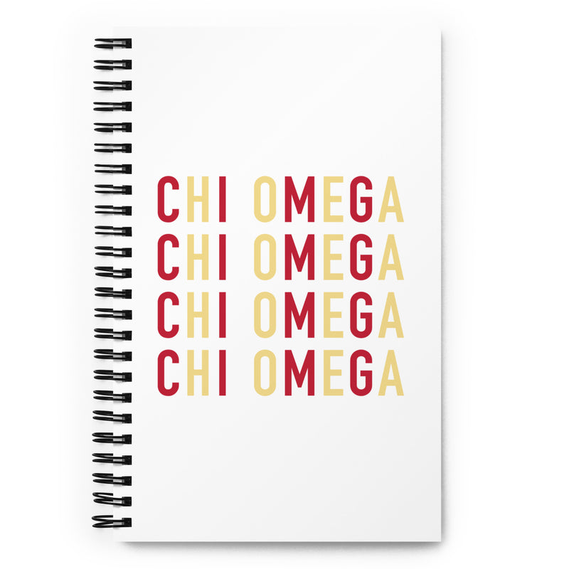 Chi Omega Repeat Spiral Notebook with repeat pattern in Chi O colors