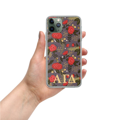 Alpha Gam Red Rose Floral Print iPhone 11 Pro Case, Gray