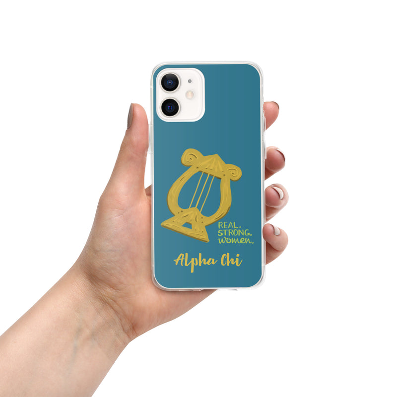 Alpha Chi Omega Lyre Real. Strong. Women Teal iPhone 12 Case
