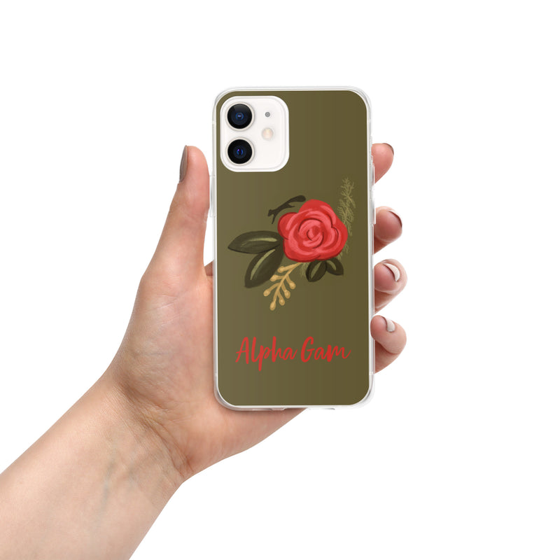 Alpha Gamma Delta Red Rose iPhone 12 Case, Green