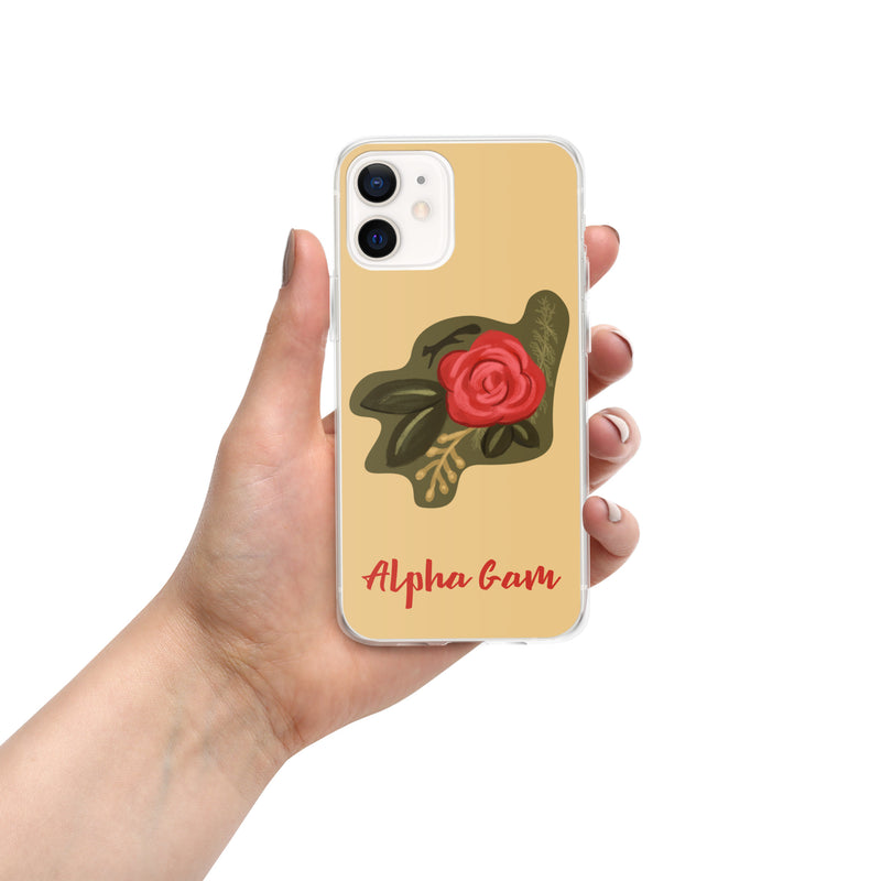 Alpha Gamma Delta Red Rose iPhone 12 Case in Gold