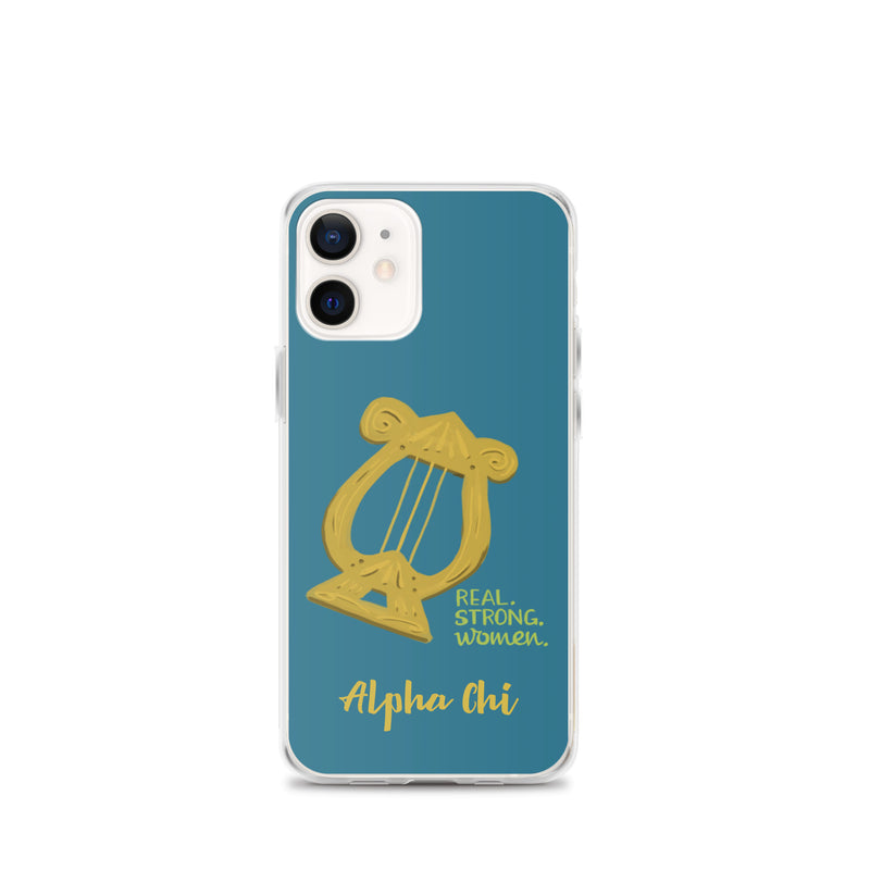 Alpha Chi Omega Lyre Real. Strong. Women Teal iPhone 12 mini Case
