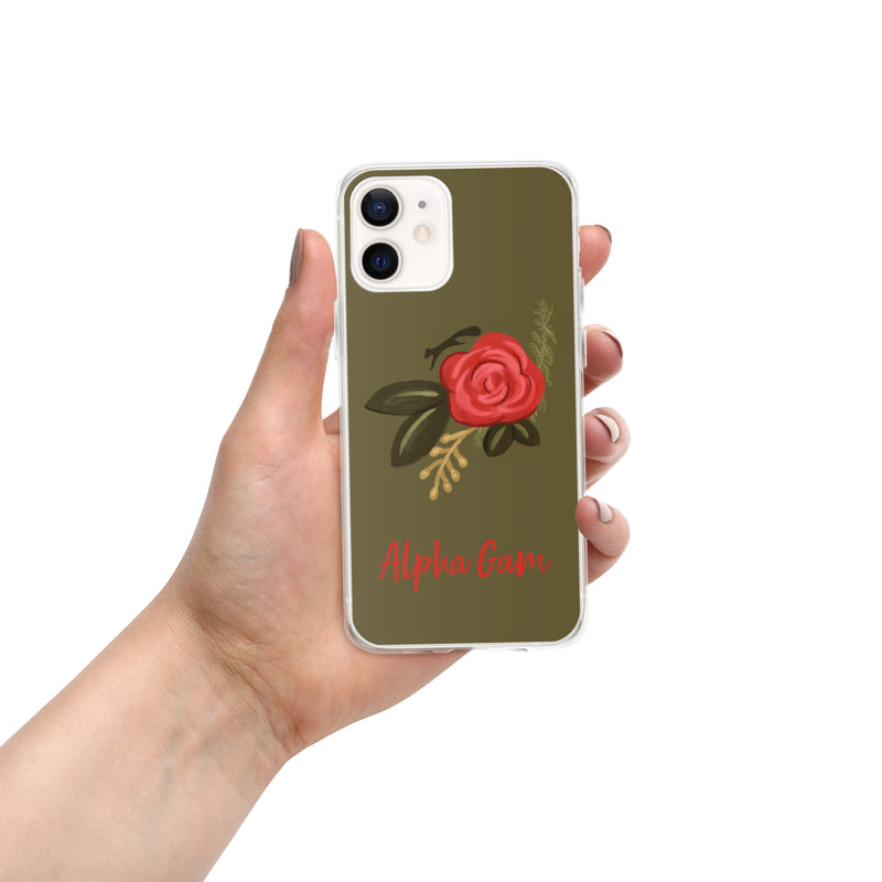 Alpha Gamma Delta Red Rose iPhone 12 mini Case, Green