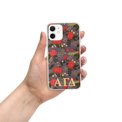 Alpha Gam Red Rose Floral Print iPhone 12 mini Case, Gray