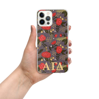 Alpha Gam Red Rose Floral Print iPhone 12 Pro Max Case, Gray