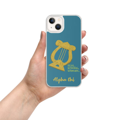 Alpha Chi Omega Lyre Real. Strong. Women Teal iPhone 13 Case