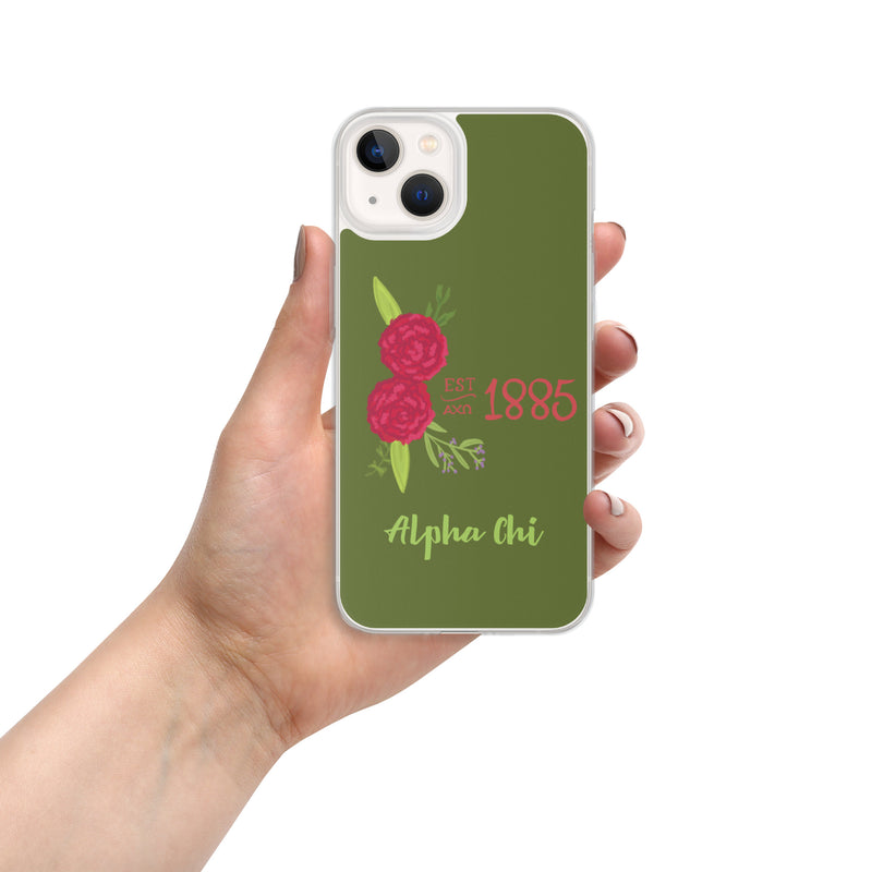 Alpha Chi Omega 1885 Founding Date Olive Green iPhone 13 Case