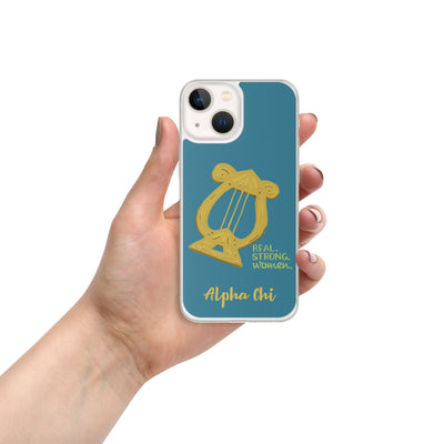 Alpha Chi Omega Lyre Real. Strong. Women Teal iPhone 13 mini Case