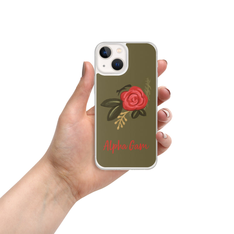 Alpha Gamma Delta Red Rose iPhone 13 Mini Case, Green