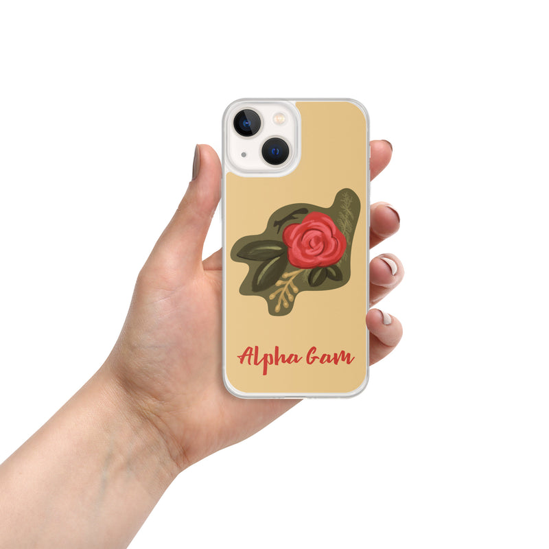 Alpha Gamma Delta Red Rose iPhone 13 mini Case in Gold