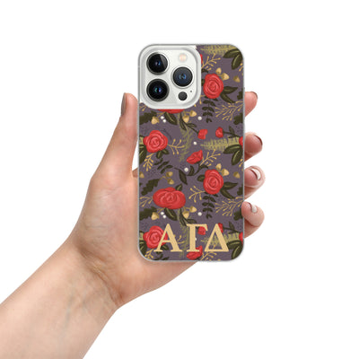 Alpha Gam Red Rose Floral Print iPhone 13 Pro Case, Gray