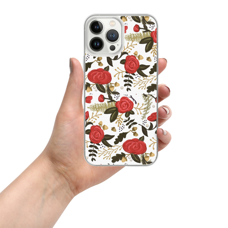 Alpha Gamma Delta Red Rose Floral Print White iPhone 13 Pro Max Case