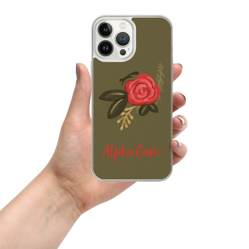 Alpha Gamma Delta Red Rose iPhone 13 Pro Max Case, Green