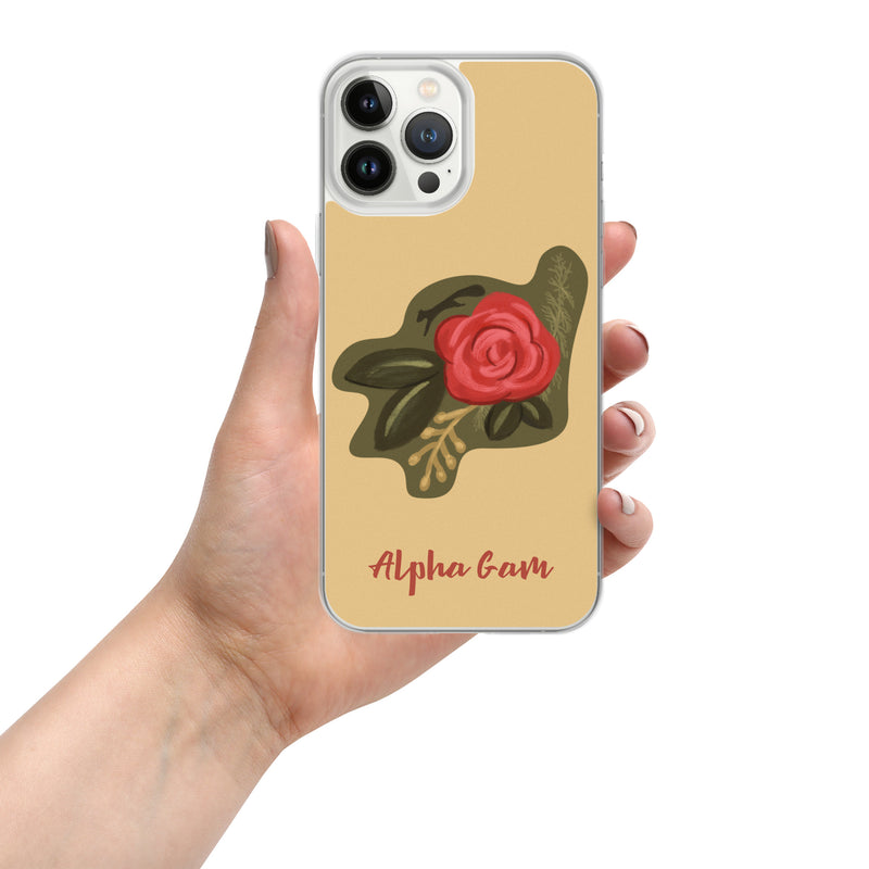 Alpha Gamma Delta Red Rose iPhone 13 Pro Max Case in Gold