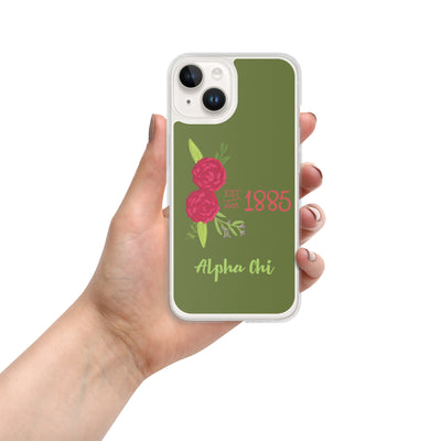 Alpha Chi Omega 1885 Founding Date Olive Green iPhone 14 Case