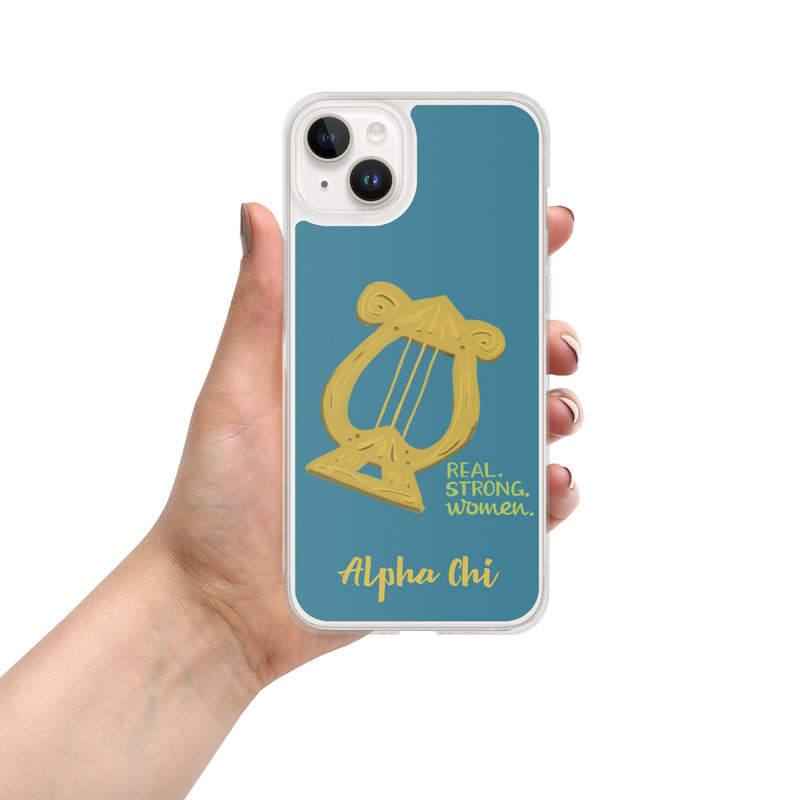 Alpha Chi Omega Lyre Real. Strong. Women Teal iPhone 14 Plus Case