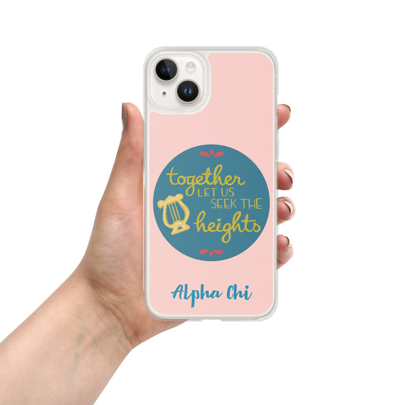 Alpha Chi Omega Together Let Us Seek The Heights Pink iPhone 14 Plus Case