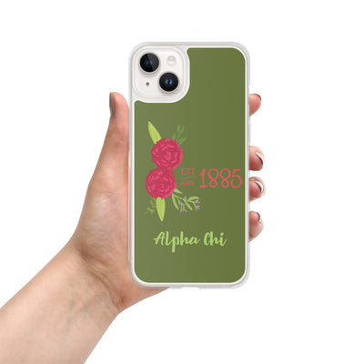 Alpha Chi Omega 1885 Founding Date Olive Green iPhone 14 Plus Case