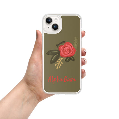 Alpha Gamma Delta Red Rose iPhone 14 Plus Case, Green