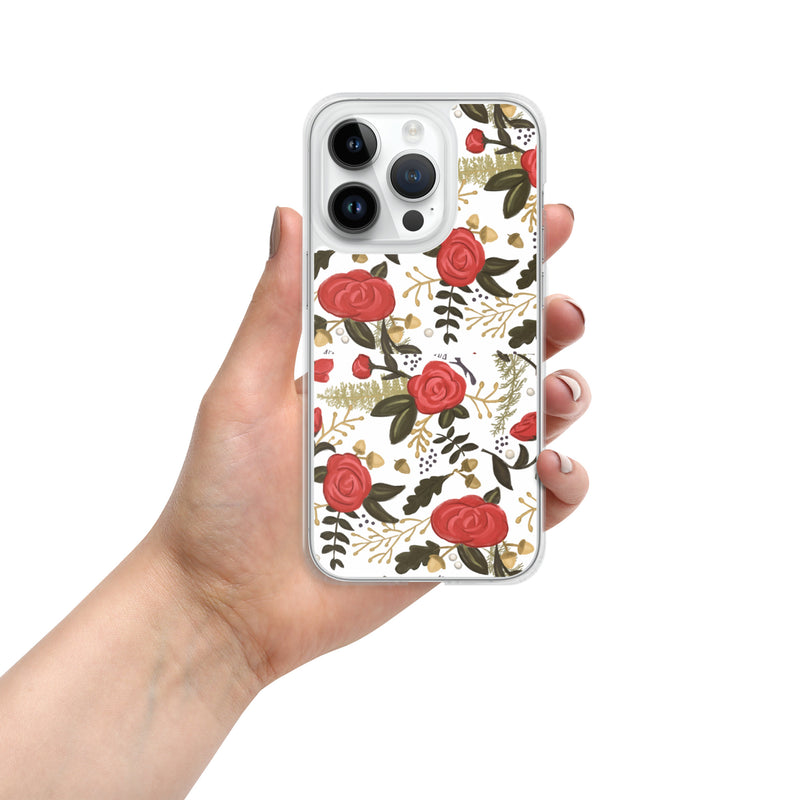 Alpha Gamma Delta Red Rose Floral Print White iPhone 14 Pro Case