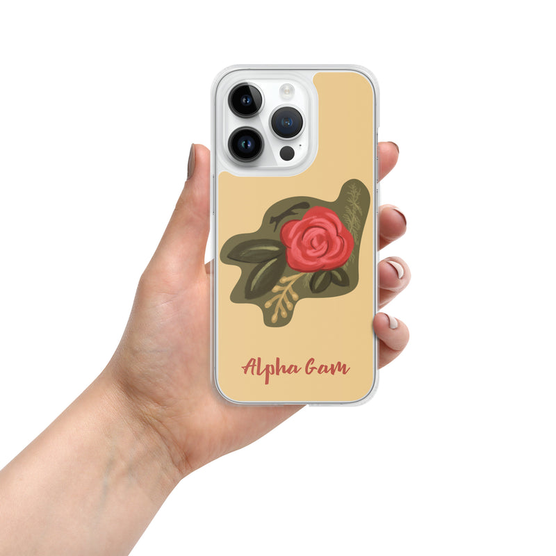 Alpha Gamma Delta Red Rose iPhone 14 Pro Case in Gold