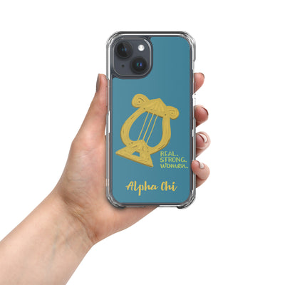Alpha Chi Omega Lyre Real. Strong. Women Teal iPhone 15 Case