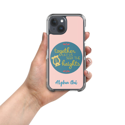 Alpha Chi Omega Together Let Us Seek The Heights Pink iPhone 15 Case