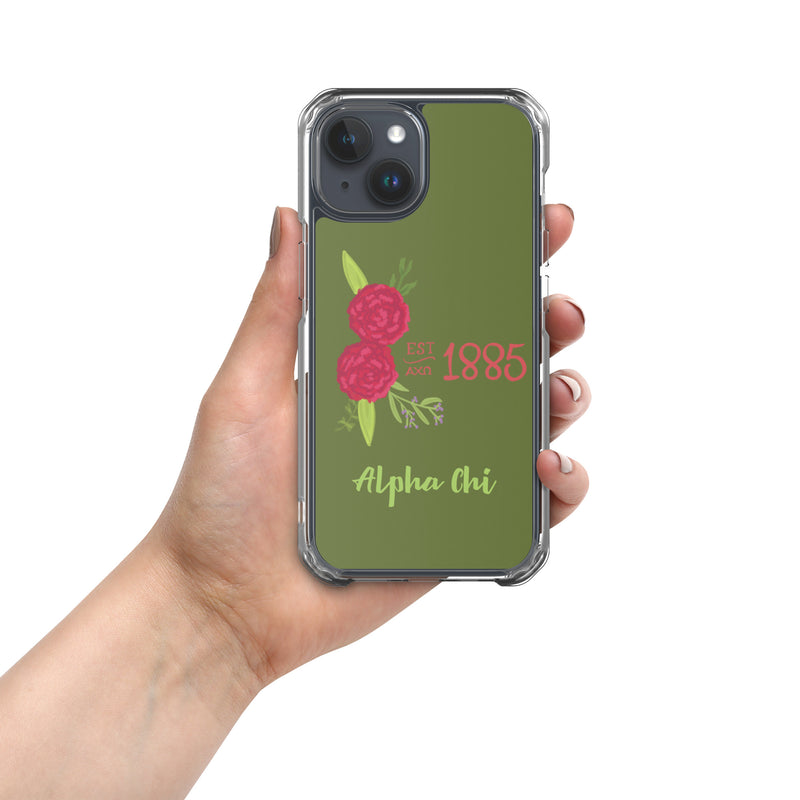 Alpha Chi Omega 1885 Founding Date Olive Green iPhone 15 Case