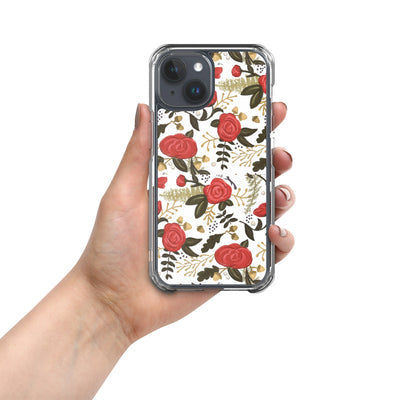 Alpha Gamma Delta Red Rose Floral Print White iPhone 15 Case