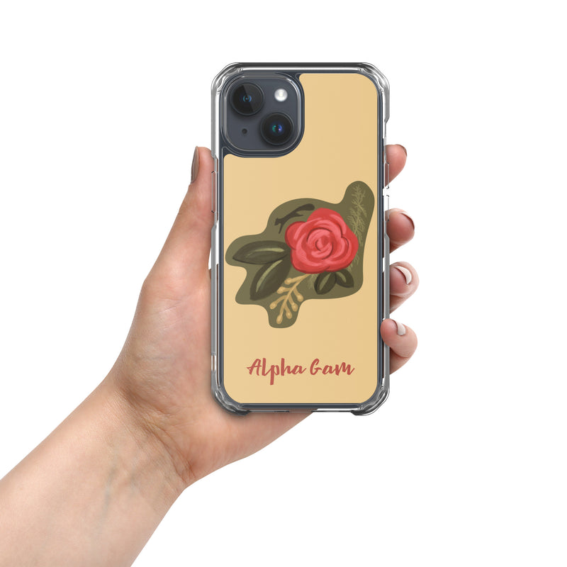 Alpha Gamma Delta Red Rose iPhone 15 Case in Gold