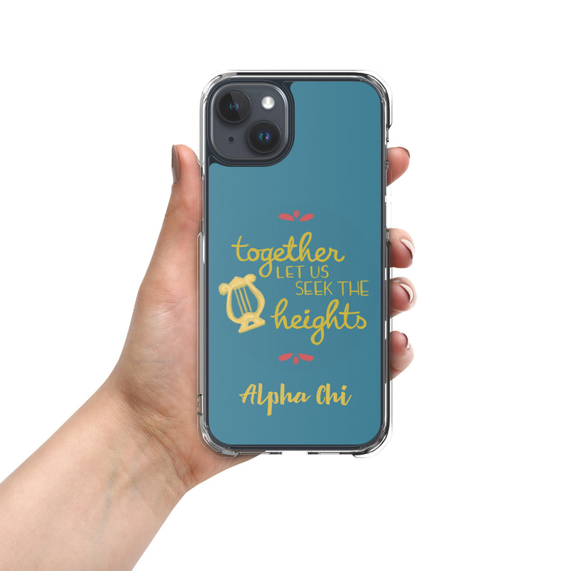 Alpha Chi Omega Motto Teal iPhone 15 Plus Case
