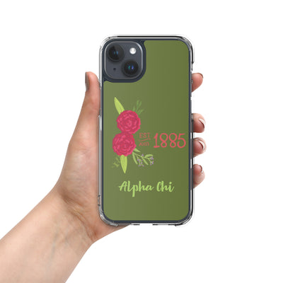 Alpha Chi Omega 1885 Founding Date Olive Green iPhone 15 Plus Case