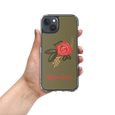 Alpha Gamma Delta Red Rose iPhone 15 Case, Green