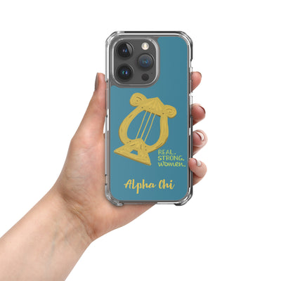 Alpha Chi Omega Lyre Real. Strong. Women Teal iPhone 15 Pro Case