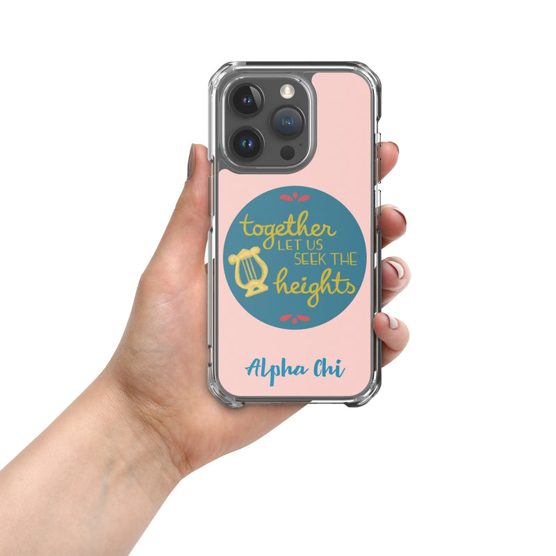 Alpha Chi Omega Together Let Us Seek The Heights Pink iPhone 15 Pro Case
