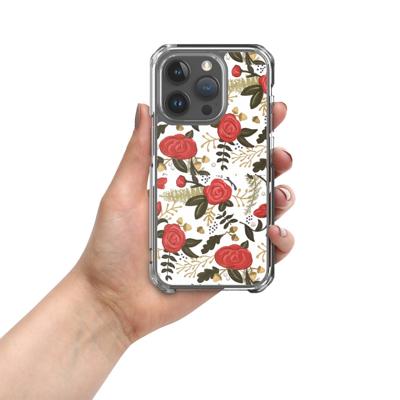Alpha Gamma Delta Red Rose Floral Print White iPhone 15 Pro Case