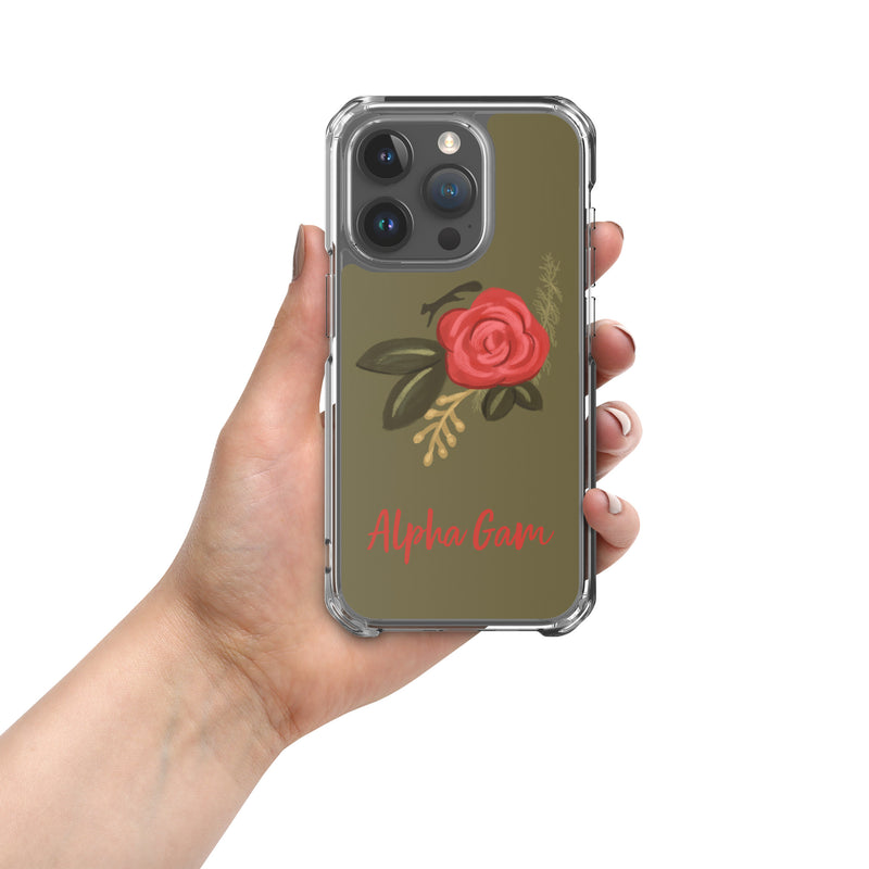 Alpha Gamma Delta Red Rose iPhone 15 Pro Case, Green